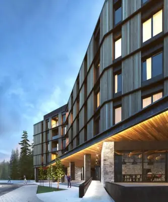 a rendering of a building with people walking in front of it at Select Lux Woodside Residences & SPA in Kopaonik