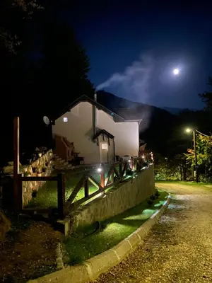 a house at night with the moon in the sky at Kuca za odmor ,,Balkan” in Crni Vrh
