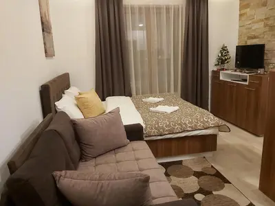 a living room with a couch and a table at AMI apartman Kopaonik in Kopaonik