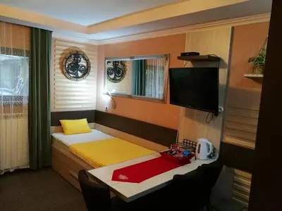 a small room with a bed and a television at Apartman VR46 in Kopaonik