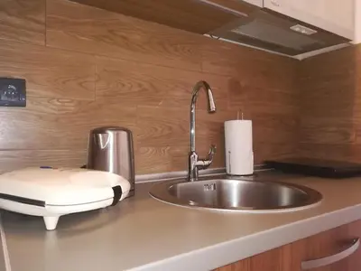 a kitchen counter with a sink and a toilet at Apartman D&V Milmari Resort S10 in Kopaonik