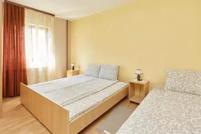a bedroom with a large bed and a window at Apartmani Stojadinović in Soko Banja