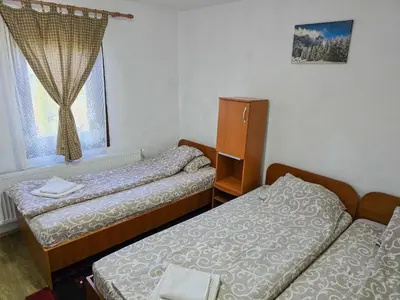 a room with two beds and a window at Seosko domaćinstvo „GABAR” in Ćuštica
