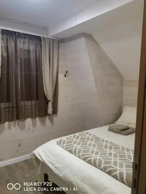 a bedroom with a bed and a window with curtains at KOPAONIK HOUSE in Kopaonik