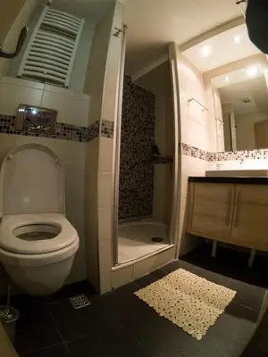 a bathroom with a toilet and a shower and a sink at Apartman Brvenik 103, Konaci, Kopaonik in Kopaonik