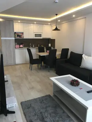 a living room with a couch and a table at FamilyKop Apartments Milmari in Kopaonik