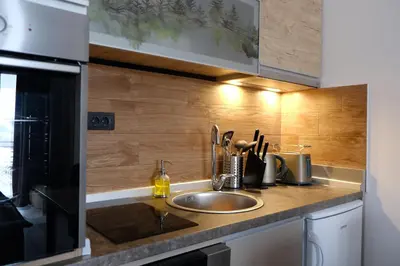 a kitchen with a sink and a counter top at Ski & Spa Apartment S20 Milmari Resort Kopaonik in Kopaonik