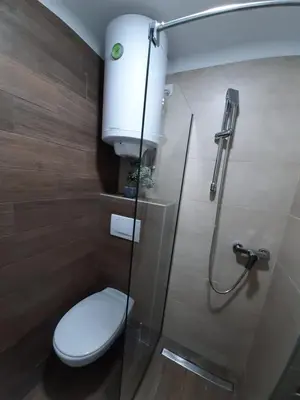 a bathroom with a toilet and a glass shower at TeonaLux Milmari Resort P84 in Kopaonik
