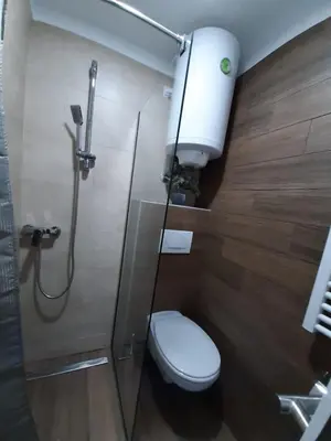 a bathroom with a toilet and a shower at TeonaLux Milmari Resort P84 in Kopaonik
