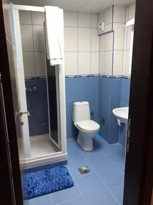 a blue bathroom with a toilet and a sink at Studio Mišel 2 in Vrnjačka Banja
