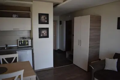 a small apartment with a kitchen and a living room at Apartman G1 u Milmari kompleksu - Kopaonik in Kopaonik