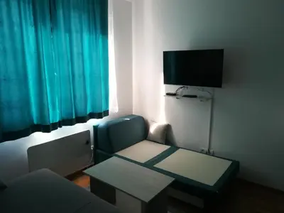 a living room with a couch and a tv at Vila Irina - Studio 15 lux in Kopaonik