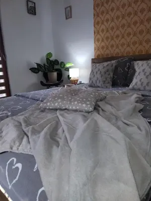 a bed with a blanket and pillows on it at STEFAN in Vrnjačka Banja