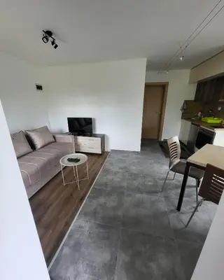 a living room with a couch and a table at Duos East in Soko Banja
