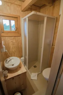 a bathroom with a shower and a sink and a toilet at Kedar selo Goč in Goč