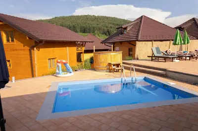 a swimming pool in the backyard of a house at Kedar selo Goč in Goč