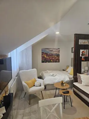 a room with a bed and a couch and a table at KOP P95 Milmari in Kopaonik