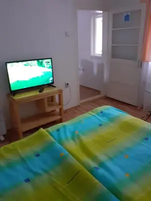a bedroom with a bed and a tv on a table at Smestaj Stankovic in Soko Banja