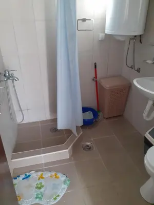 a bathroom with a shower and a toilet and a sink at Smestaj Stankovic in Soko Banja