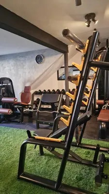 a gym with a bunch of exercise equipment at City apartment and gym in Niš