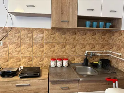 a kitchen with a sink and a counter top at Apartman Banjica 1 in Soko Banja