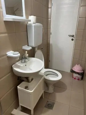 a white bathroom with a toilet and a sink at Banjica 2 in Soko Banja