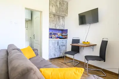 a living room with a couch and a table at Studio Simonovic in Vrnjačka Banja