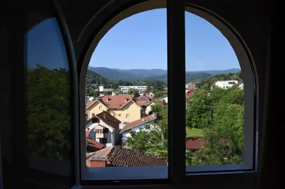 a view from a window of a town at Apartman TRIM in Vrnjačka Banja