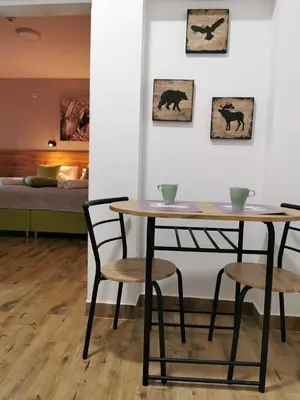 a table and chairs in a room with a bed at Vila Breza in Soko Banja