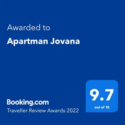 a blue screen with the text awarded to aprilanan jovania at Apartman Jovana in Soko Banja