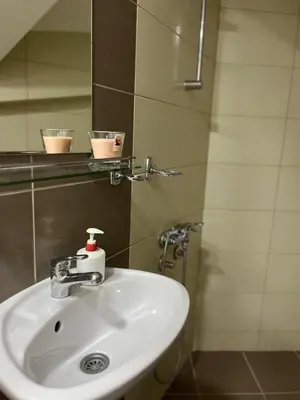 a bathroom with a sink and a mirror at Apartman Jovana in Soko Banja