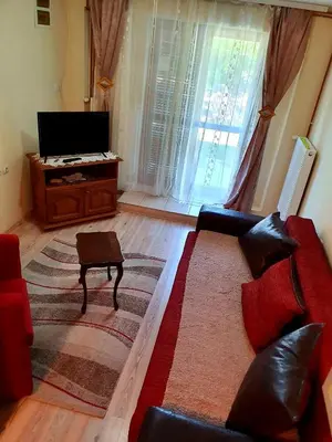 a living room with a couch and a tv at Apartman Sergej 2 in Soko Banja