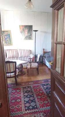 a living room with two couches and a rug at Garičkina kuća in Pirot