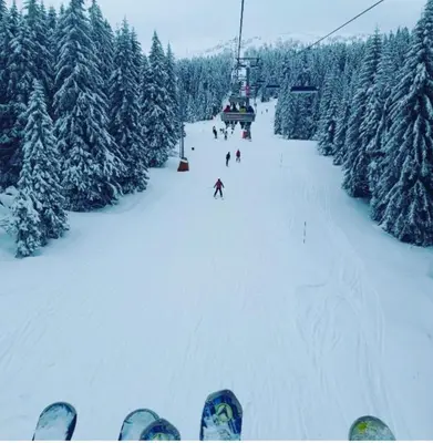 a group of people skiing down a snow covered ski slope at Vistanova Milmari S33 in Kopaonik