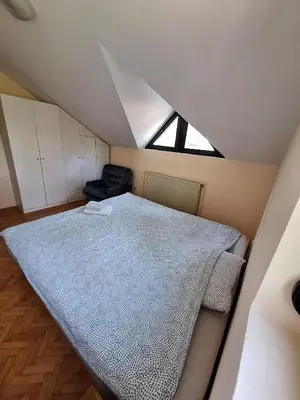 a bedroom with a large bed in a attic at Green door 2 in Vrnjačka Banja