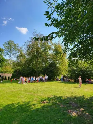a group of people standing in a park at Dvor in Donja Toponica