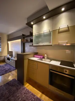 a kitchen with a sink and a stove at Apartman Ana in Vrnjačka Banja