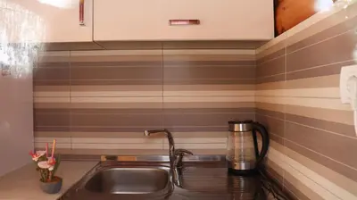 a kitchen with a sink and a counter top at Vikendice Mijajlović 1 in Kuršumlija