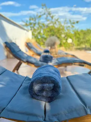 a blue stuffed animal sitting on top of a raft at House Milovanovic in Soko Banja