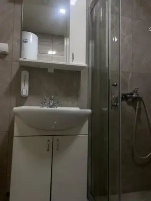 a bathroom with a sink and a shower at Apartman Urosevic in Jagodina