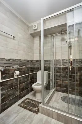 a bathroom with a toilet and a shower at AquaLux in Soko Banja