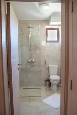 a bathroom with a shower and a toilet at Mehana apartmani in Leskovac