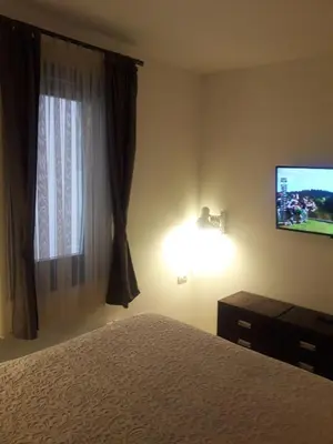 a bedroom with a bed and a flat screen tv at KAMENA 6 in Kopaonik