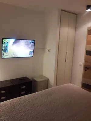 a bedroom with a bed and a flat screen tv on the wall at KAMENA 6 in Kopaonik