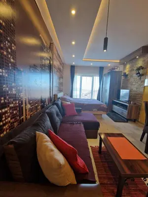 a living room with a couch and a bed at Milmari Pahulja in Kopaonik