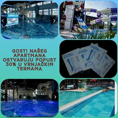 a collage of four pictures of a swimming pool at Apartmani Grand LUX in Vrnjačka Banja