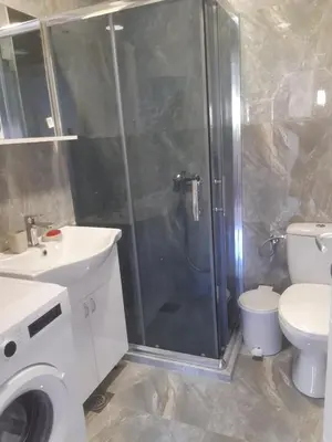 a bathroom with a shower and a toilet and a sink at Stojanović Apartments in Niš