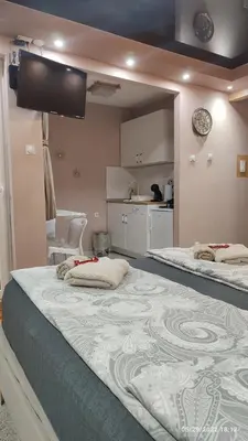 a bedroom with two beds and a flat screen tv at Iva Lux apartman in Zaječar