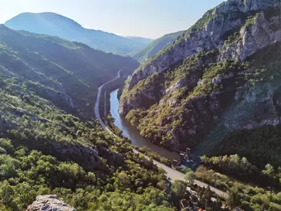 a view of a river in a canyon at Ramonda Serbica- Peaceful Retreat in Sicevo Gorge in Niš