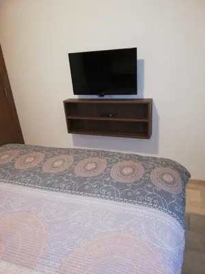 a bedroom with a bed and a flat screen tv at Apartman Alba in Kopaonik